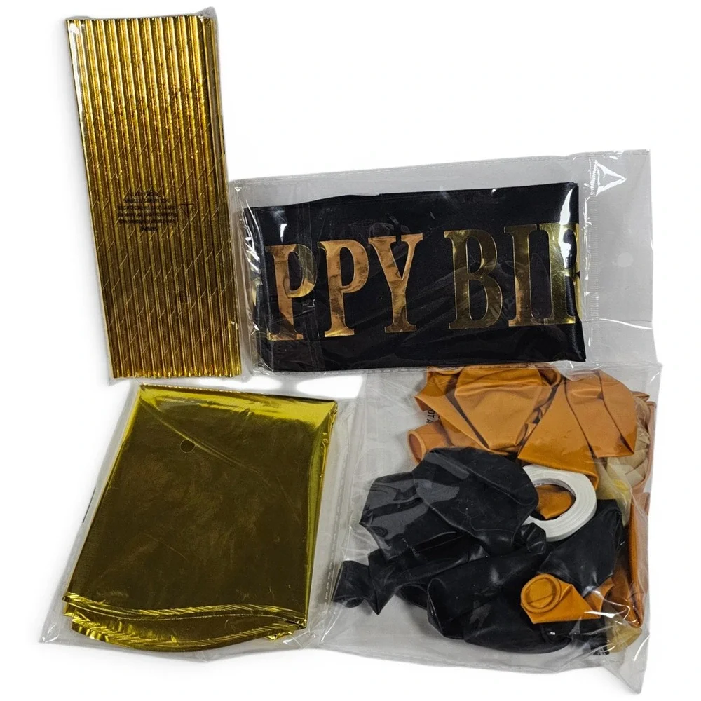 50th‎ Birthday Decorations Bundle Black Gold Party Supplies Balloons Banner Set
